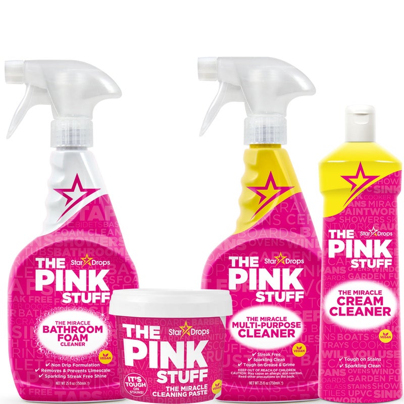 Stardrops - The Pink Stuff - Miracle Cleaning Ultimate Bundle - Paste, Multi-Purpose Spray, Bathroom Foam Spray, and Cream Cleaner - Ideal for Kitchens, Bathrooms, Outdoors, and More - Image 1