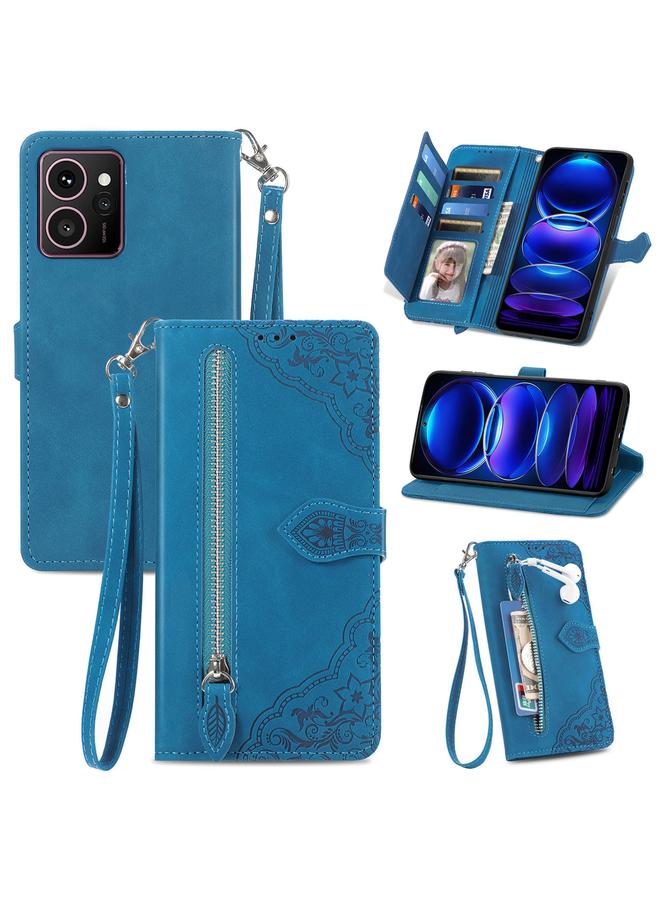 زبون جراب هاتف HMD Skyline من الجلد بسحاب منقوش عليه زهور - Image 1