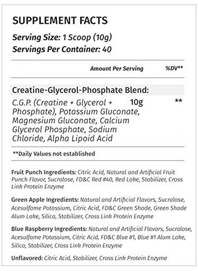 Metabolic Nutrition - Cgp Creatine Glycerol Phosphate 100% Micronized Creatine Powder Pre Intra Post Workout Supplement Unflavored 400 Grams - Image 1