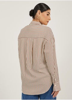 Styli Textured Striped Spread Collar Oversized Shirt  - Image 5