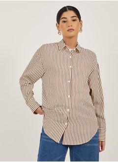 Styli Textured Striped Spread Collar Oversized Shirt  - Image 3
