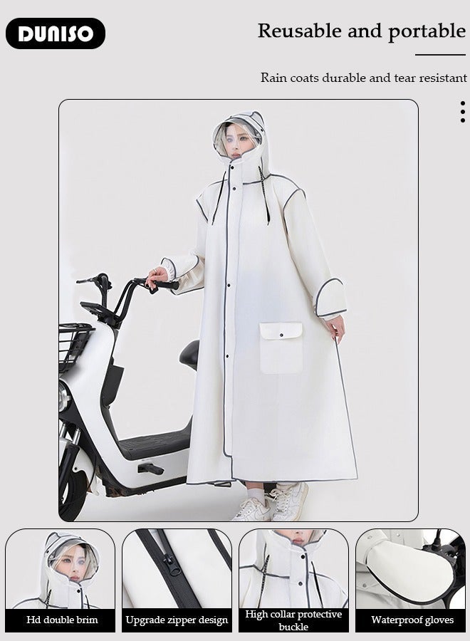 DUNISO Rain Coat, Reusable Rain Ponchos for Adult, Off-white EVA Waterproof Rain Coat, Rain Wear for Adults with Hood and Drawstring, Packable Waterproof Raincoat for Biking Outdoor Working Camping - Image 2