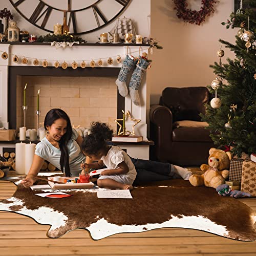 HOMORE Cowhide Rug, Cute Cow Print Rug for Living Room Faux Cow Hide Animal Print Carpet for Bedroom Office Table, 4.6 x 5.2 Feet, Khaki Brown - Image 5