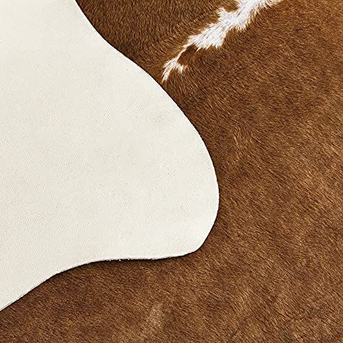 HOMORE Cowhide Rug, Cute Cow Print Rug for Living Room Faux Cow Hide Animal Print Carpet for Bedroom Office Table, 4.6 x 5.2 Feet, Khaki Brown - Image 4