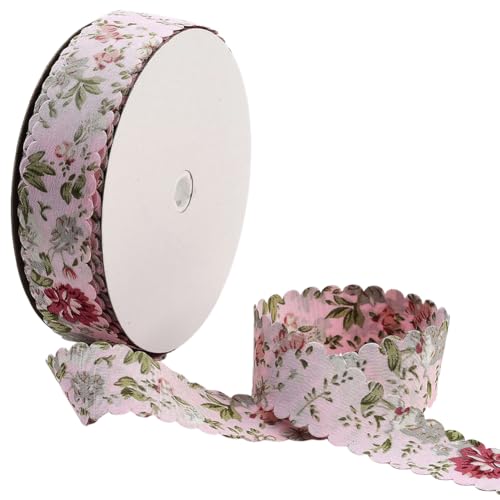CABODYALS 20 Yards Pink Floral Print Ribbon Vintage Flower Pattern Ribbon Spring Polyester Wavy Edge Fabric Ribbons with Spool for Sewing Making Craft Wedding Party Birthday Gift Wrapping Christmas - Image 1