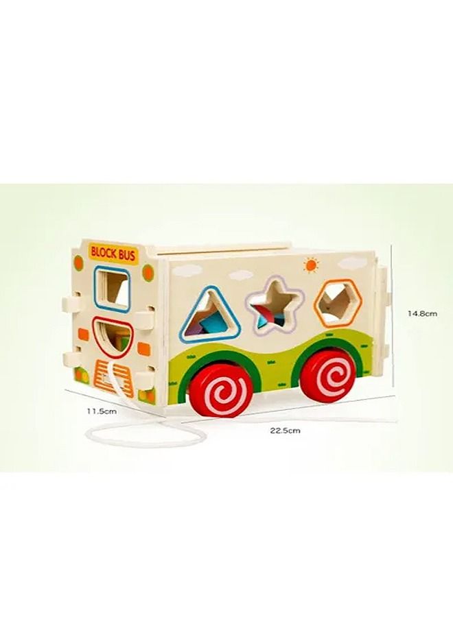 أطفال التعليمية لعبة كتل خشبية حافلة مركبة لعبة عيد ميلاد هدية عطلة - Image 3