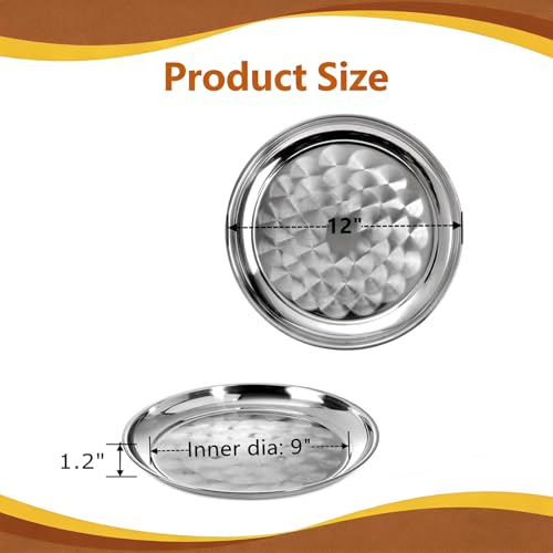 CEZOOWYEX 8 Pack Stainless Steel Round Serving Tray 12 Inch Silver Oven Baking Tray Dishwasher Safe Sturdy Metal Display Tray for Coffee Table Bar Party Club Home Ottoman - Image 3