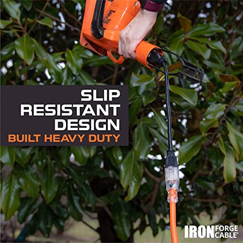 Iron Forge Cable Weatherproof 6 Ft Outdoor Extension Cord - 14/3 SJTW 15 Amp Heavy Duty Orange Extension Cord 3 Prong - Lighted End - Image 4