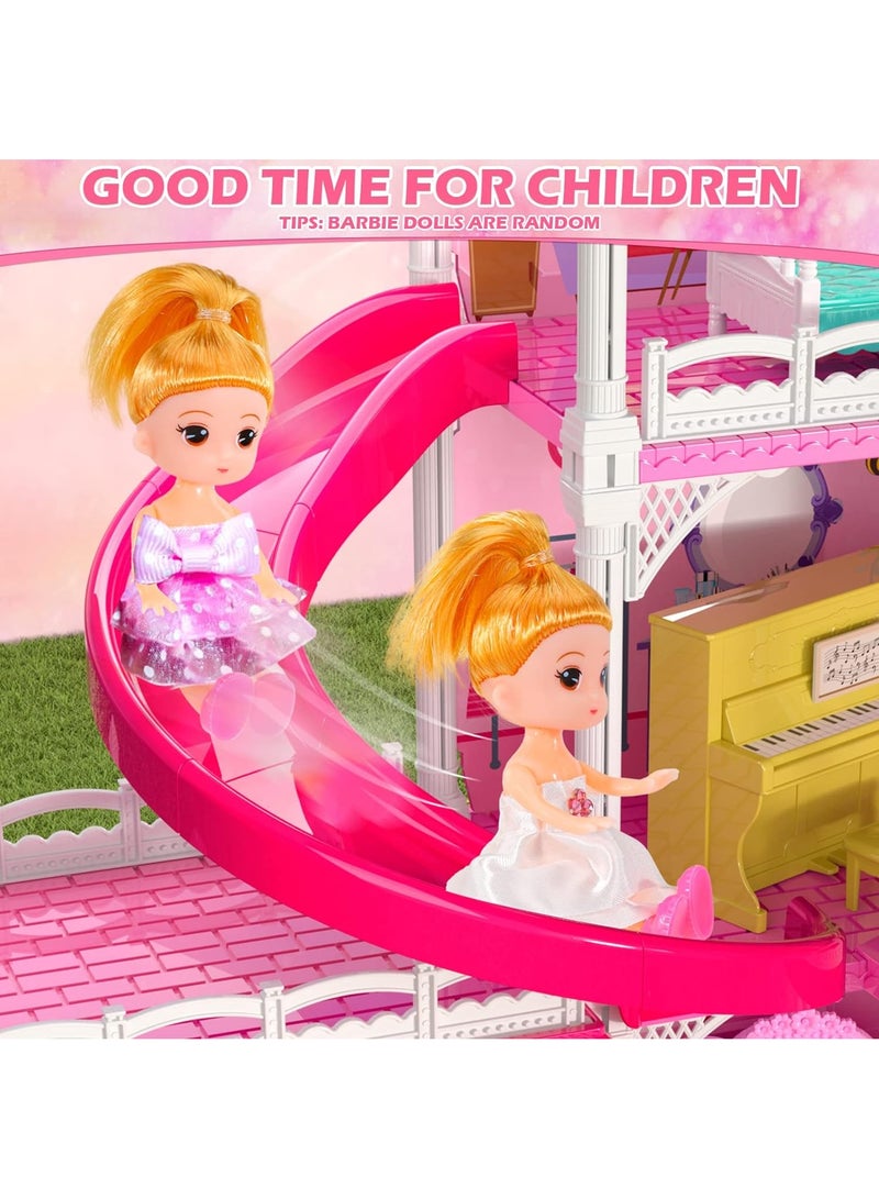 Gonice Doll House, Dream Doll House Furniture Pink Girl Toys, 4 Stories 10 Rooms Dollhouse with 2 Princesses Slide Accessories, Toddler Playhouse Gift for for 3 4 5 6 7 8 9 10 Year Old Girls Toys  - Image 3