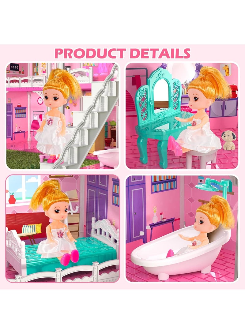 Gonice Doll House, Dream Doll House Furniture Pink Girl Toys, 4 Stories 10 Rooms Dollhouse with 2 Princesses Slide Accessories, Toddler Playhouse Gift for for 3 4 5 6 7 8 9 10 Year Old Girls Toys  - Image 2