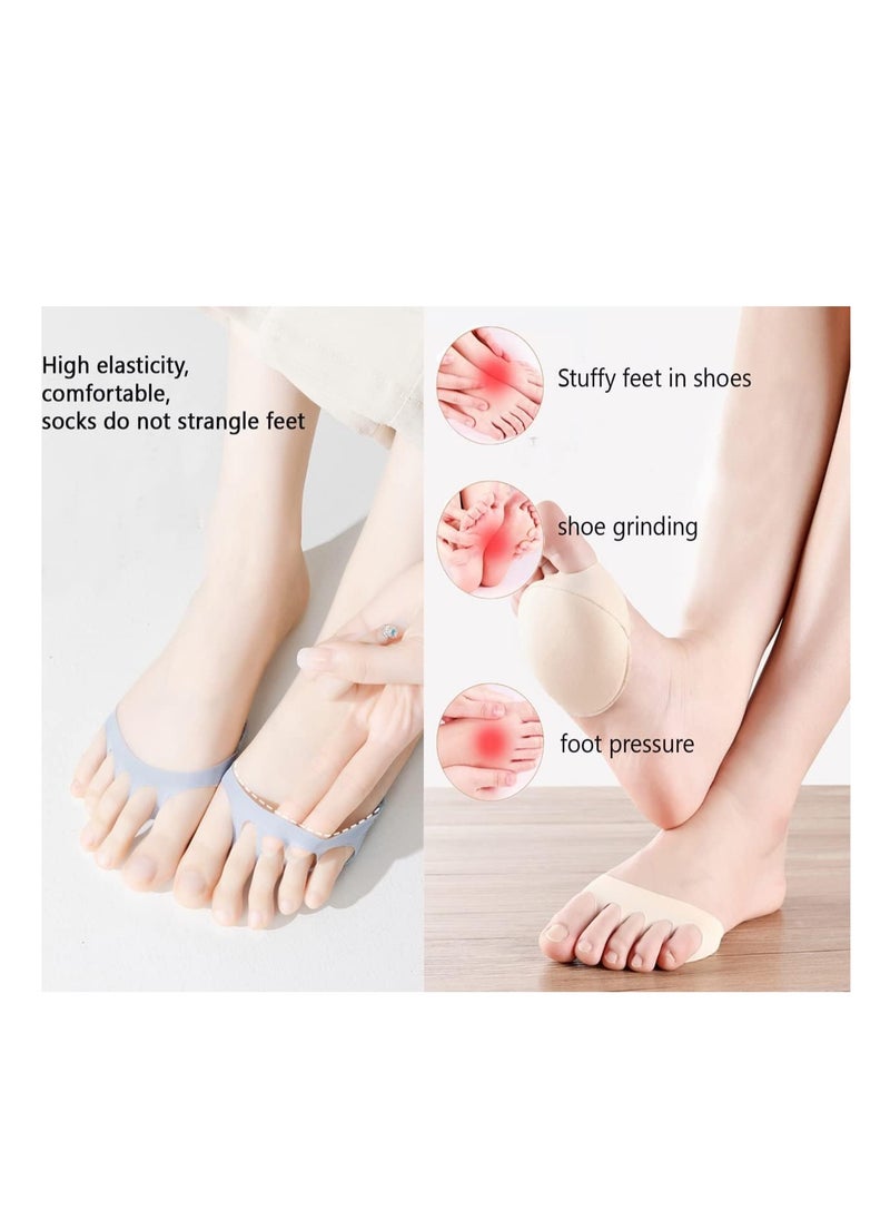 Premify - Honeycomb Five Toes Fabric Forefoot Pads, Metatarsal Pads Ball of Foot Cushions for High Heels, Non-Slip Invisible Foot Care Socks Inserts Calluses Corns 5 Pairs - Image 1