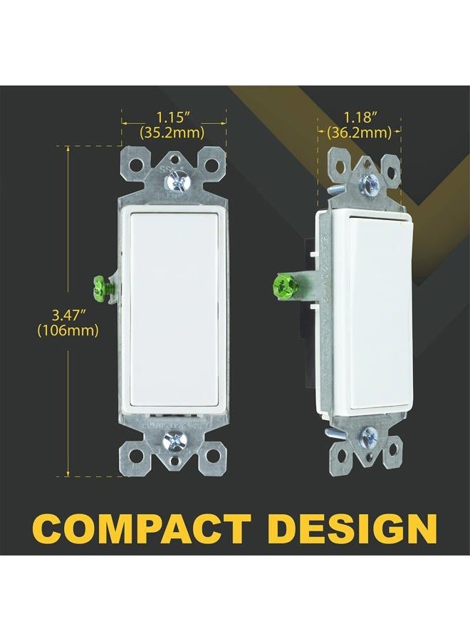 Faith [10-Pack] Single-Pole Decorator Paddle Wall Light Switch, 15A 120/277V, On/Off Rocker, White, 10-Piece - Image 3