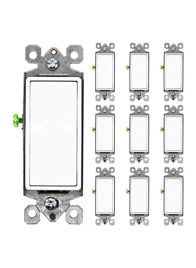 Faith [10-Pack] Single-Pole Decorator Paddle Wall Light Switch, 15A 120/277V, On/Off Rocker, White, 10-Piece - Image 1