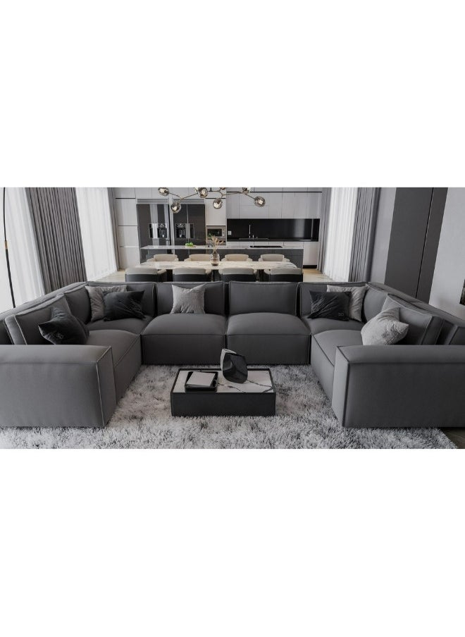 Al Home - 7 Seater L-Shape Sofa linen 380×212×71×65 Cm - Grey - Image 1