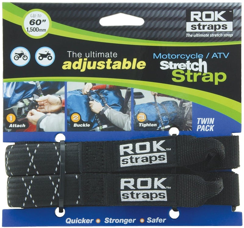 ROK Straps ROK-10050 Black/Reflective 18" - 60" Motorcycle/ATV Adjustable Stretch Strap - Image 1