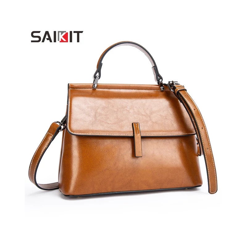 Women'S Bag New Genuine Leather Fashionable Handheld Cowhide Large Capacity Shoulder Crossbody Bag High-End Sense Bag Women'S Small Square Bag - Image 2