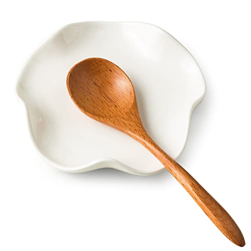Miamolo Cute Spoon Rest for Stove Top Ceramic Spoon Holder for Kitchen Counter 53 Inches Coffee Spoon Holder Utensil Rest for Cooking Housewarming Wedding White