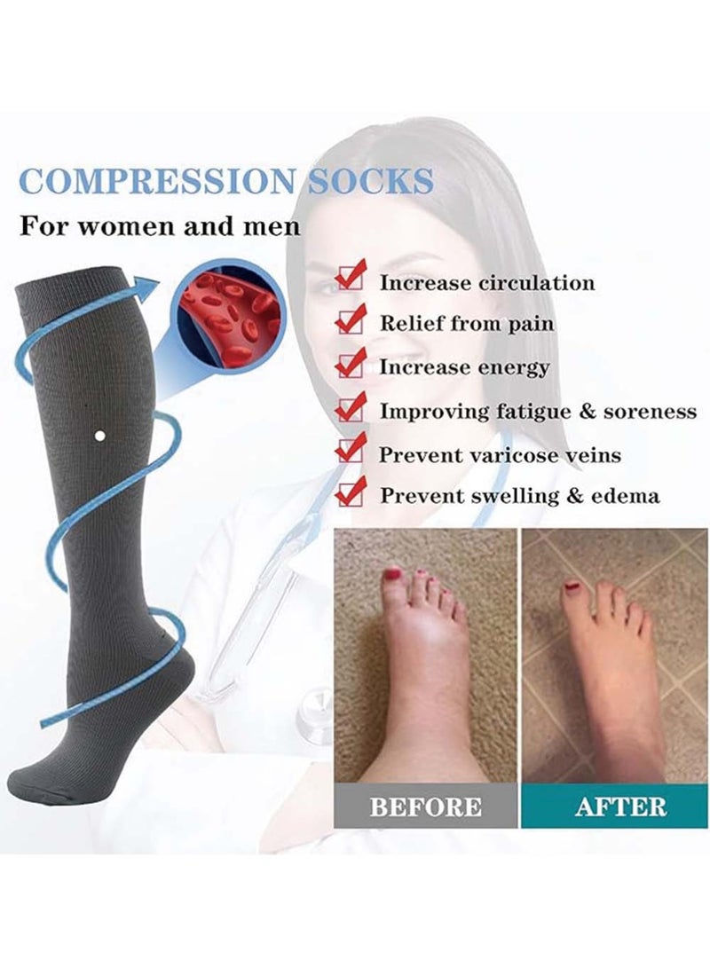 Dougez Compression Socks,4 Pairs for Women and Men,20-30 mmHg is Best for Athletic,Travel,Running,Fitness,Reduce Calf Pain Faster Recovery L/XL Long Football Socks Grip Socks - Image 2