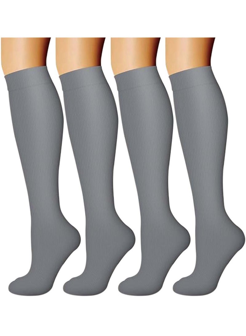 Dougez Compression Socks,4 Pairs for Women and Men,20-30 mmHg is Best for Athletic,Travel,Running,Fitness,Reduce Calf Pain Faster Recovery L/XL Long Football Socks Grip Socks - Image 1