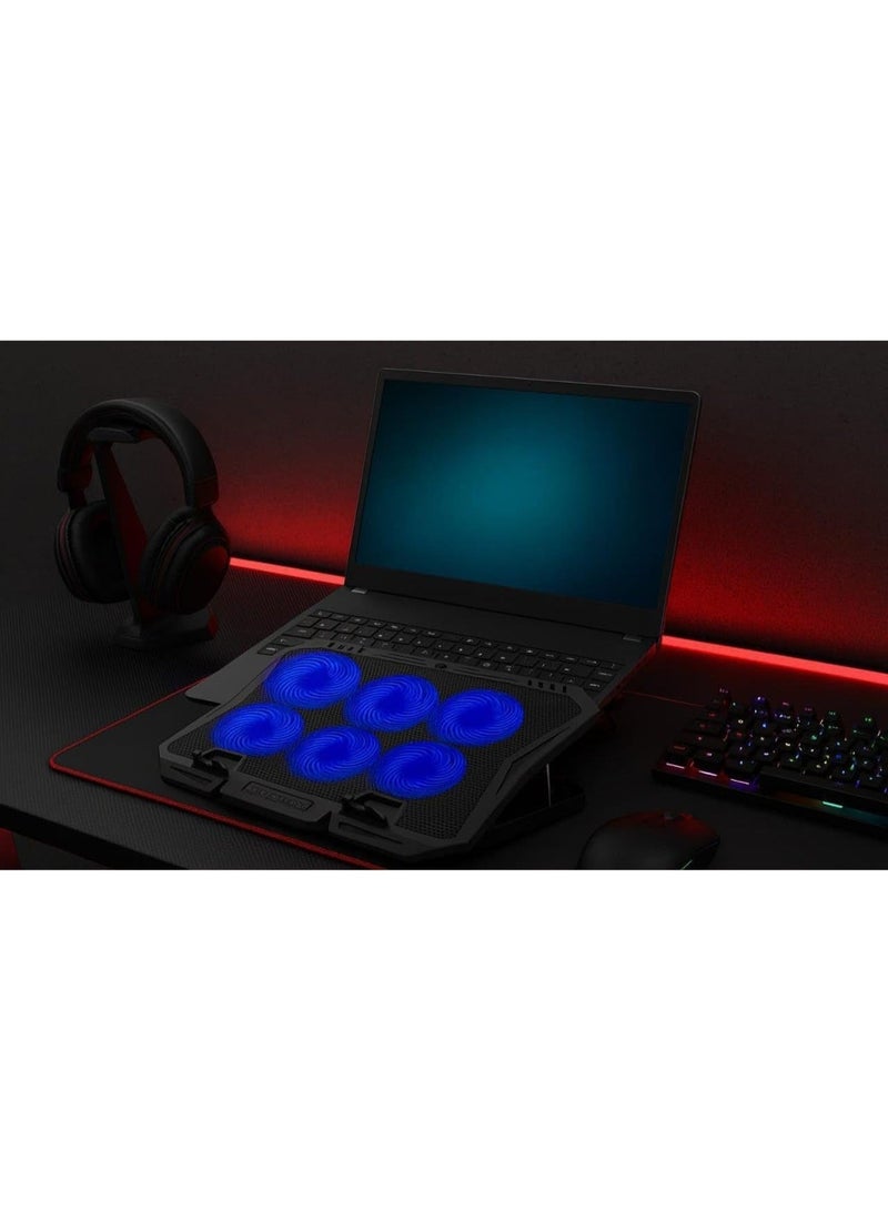 يوتوبيا مروحة تبريد لابتوبUTOPIA X6B مع 6 مراوح LED قوية، USB مزدوج، ستاند قابل للتعديل، متوافق مع 17 بوصة - Image 3