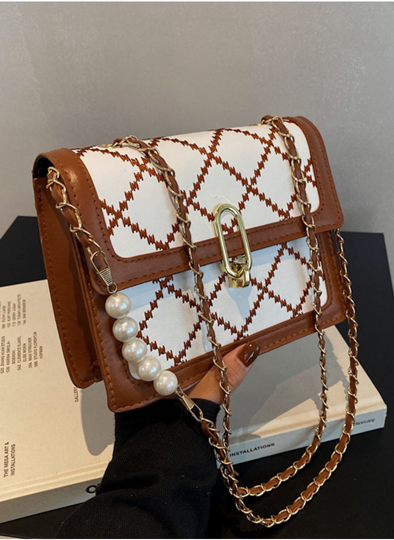 Sharpdo - Women's Square Handbag Shoulder Crossbody Chain Pearl Bag - Image 1