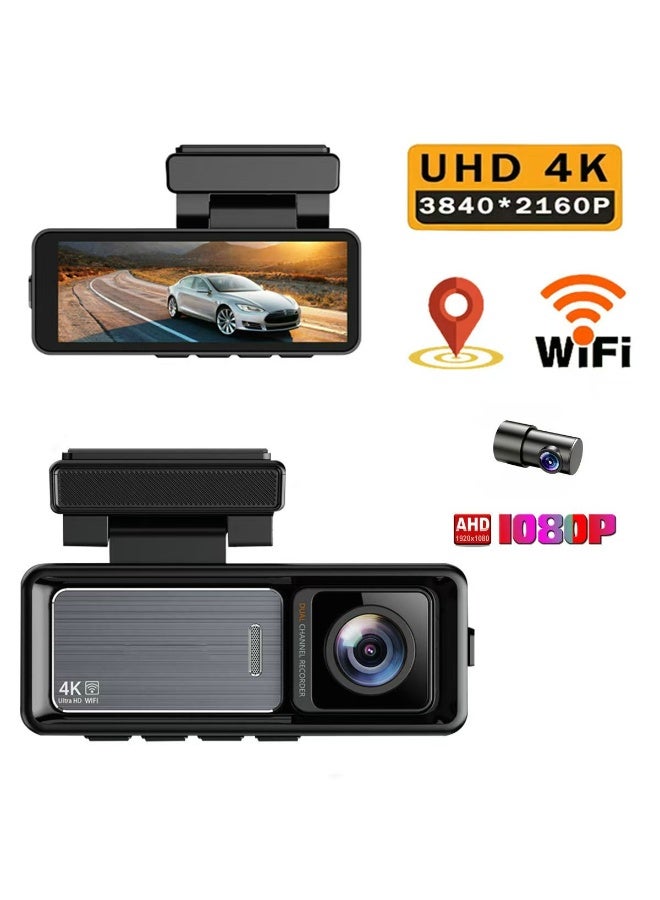 Dash Cam Front Rear, 4K/1080P Full HD Dash Camera ,3.2 Inch, 128GB Card, Built-in Wi-Fi GPS,Night Vision, WDR Video Recorder - Image 1