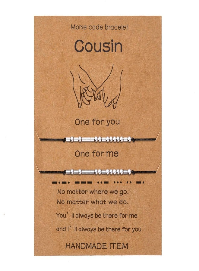 Lcherry سوار "إل تشيري كوزين" برمز مورس، سوار وعد للزوجين، سوار قابل للتعديل، هدية صداقة للنساء، قطعتان - Image 1