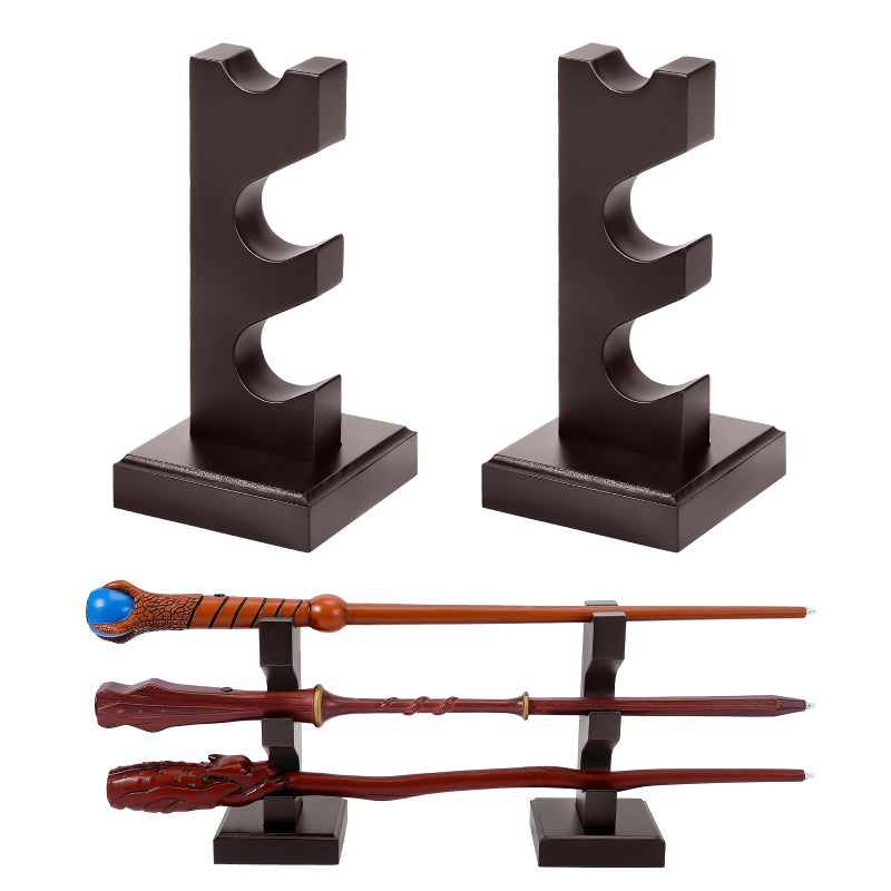 ChampWe Wizard Wand Display Stand Wooden Magic Wands Holder 3 Tiered for Collection Brown