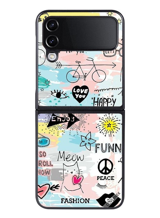 Covernex Protective Case Cover For Samsung Galaxy Z Flip 4 Doodle Meow Enjoy - Image 1