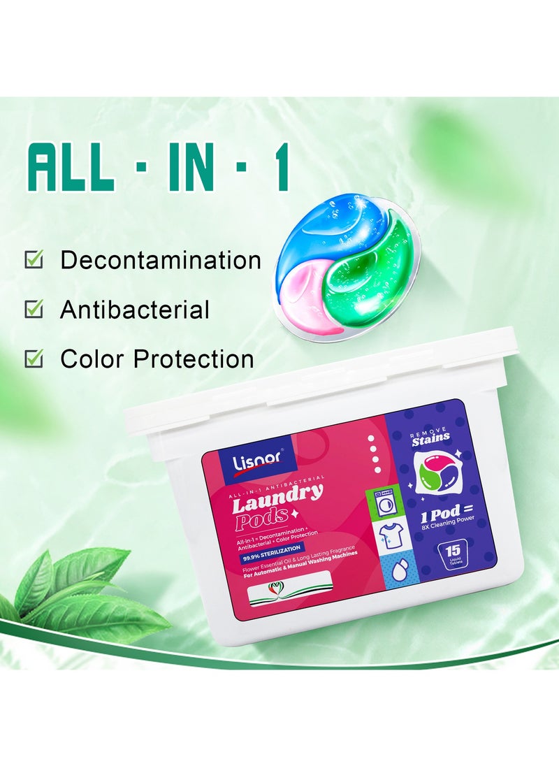 3-In-1 Laundry Capsules Eucalyptus Stain Removal Detergent 15 Pods Pack Of 2