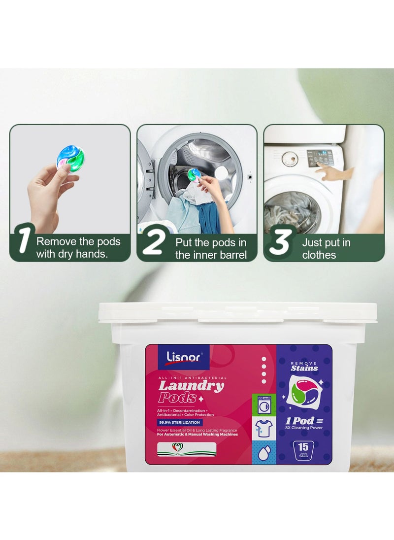 3-In-1 Laundry Capsules Eucalyptus Stain Removal Detergent 15 Pods Pack Of 2
