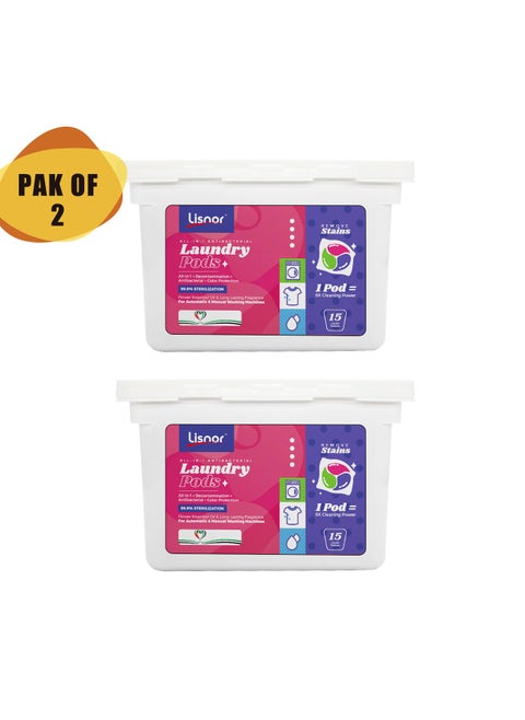 3-In-1 Laundry Capsules Eucalyptus Stain Removal Detergent 15 Pods Pack Of 2