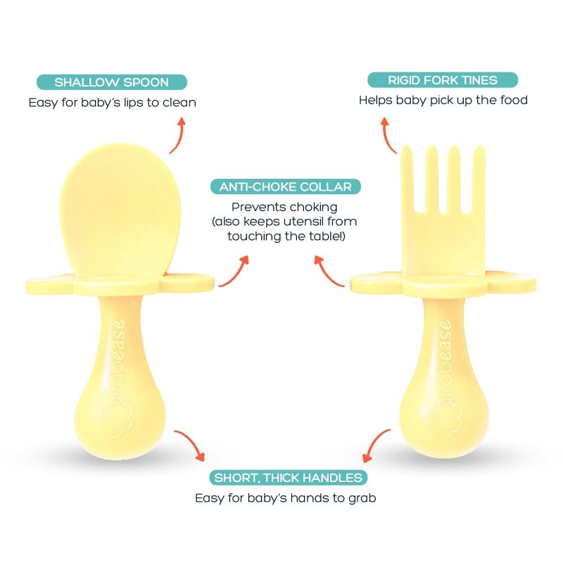 Grabease Baby Feeding Utensils Set - Infant and Baby Fork and Spoon for Ages 1-11 Months, BPAs and Phthalate-Free Cutlery, Plastic, 1 Set, Yellow - Image 4