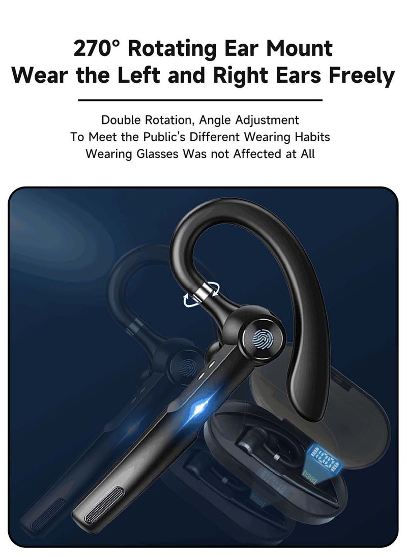 Single Ear Bluetooth Microphone,Wireless Bluetooth Earpiece V5.3,With Noise Canceling Mic,Hands-Free Caller Voice Announce,Connect 2 Device,Black(Headphones and Charging Case)