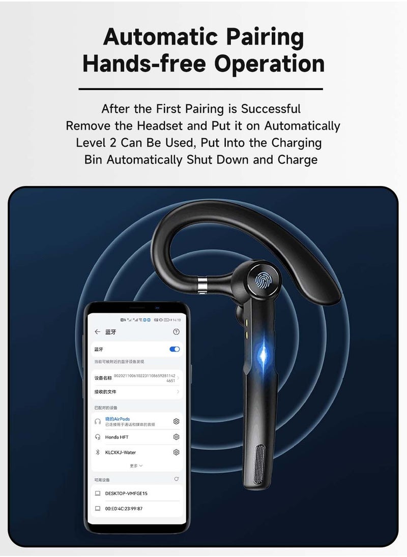 Single Ear Bluetooth Microphone,Wireless Bluetooth Earpiece V5.3,With Noise Canceling Mic,Hands-Free Caller Voice Announce,Connect 2 Device,Black(Headphones and Charging Case)