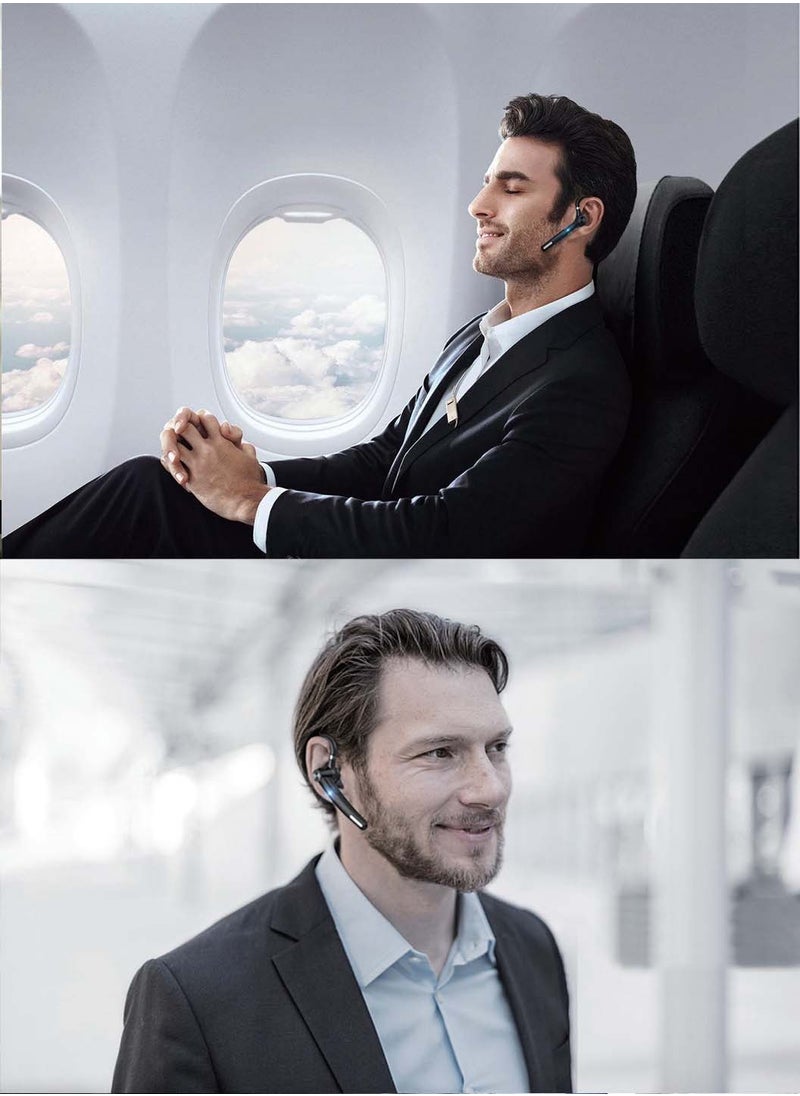 Single Ear Bluetooth Microphone,Wireless Bluetooth Earpiece V5.3,With Noise Canceling Mic,Hands-Free Caller Voice Announce,Connect 2 Device,Black(Headphones and Charging Case)