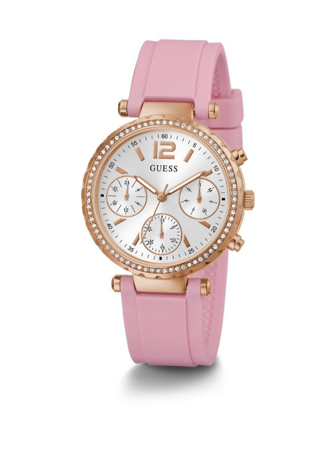 GUESS ساعة سيليكون باللون الوردي مع علبة من الذهب الوردي - Image 1