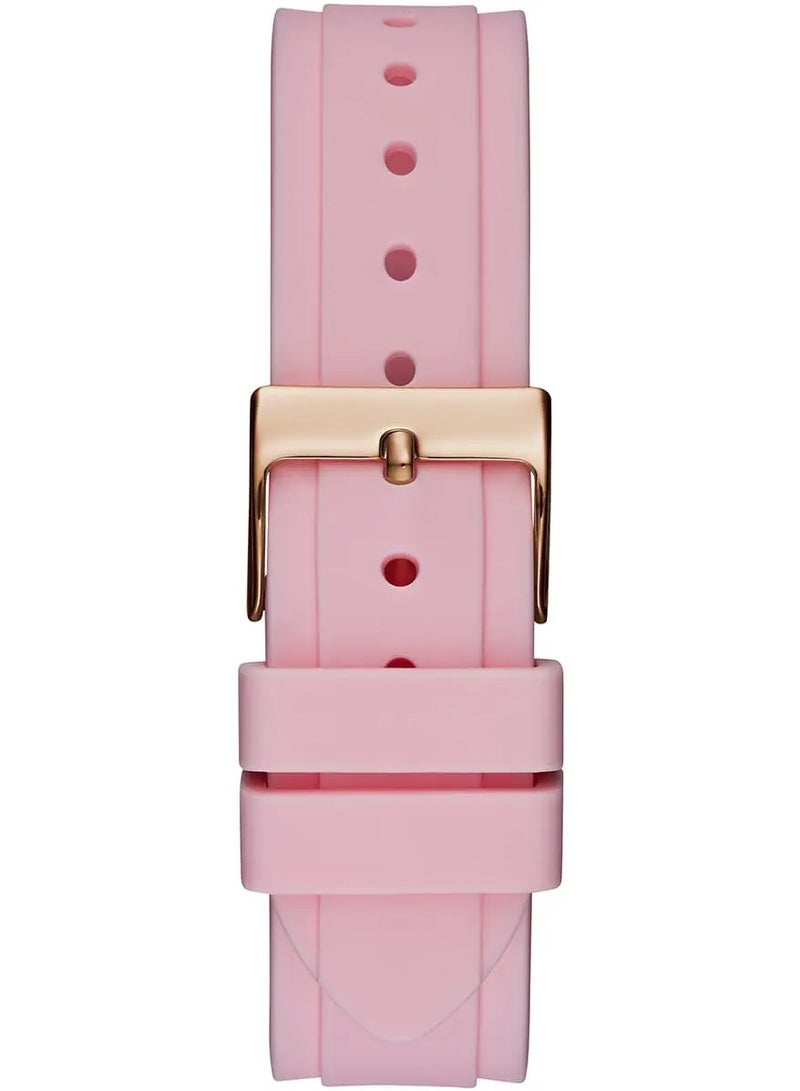 GUESS ساعة سيليكون باللون الوردي مع علبة من الذهب الوردي - Image 3