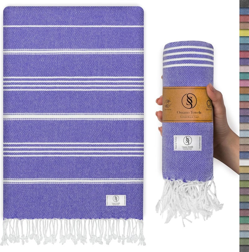 Ossano Turkish Beach Towel Compact & Soft Extra Large (39" x 71") - Quick Dry, Versatile and Functional as Yoga Mat, Picnic Blanket/Travel Blanket, Bath, Shower and Pool Towel - Purple - Image 1