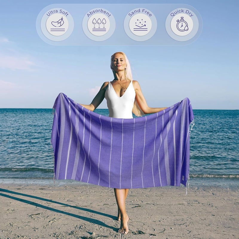 Ossano Turkish Beach Towel Compact & Soft Extra Large (39" x 71") - Quick Dry, Versatile and Functional as Yoga Mat, Picnic Blanket/Travel Blanket, Bath, Shower and Pool Towel - Purple - Image 2