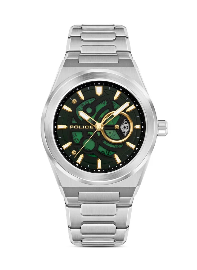 بوليس Ofset Men’s 45mm Watch with Translucent Rich Green Dial, Date Disc, Push-Button 316L Stainless Steel Bracelet