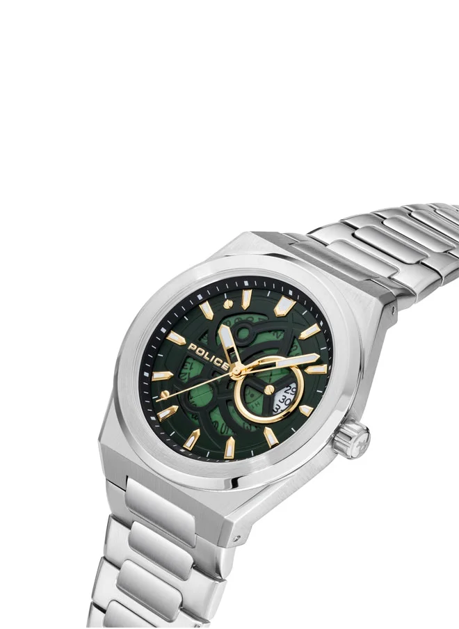 بوليس Ofset Men’s 45mm Watch with Translucent Rich Green Dial, Date Disc, Push-Button 316L Stainless Steel Bracelet