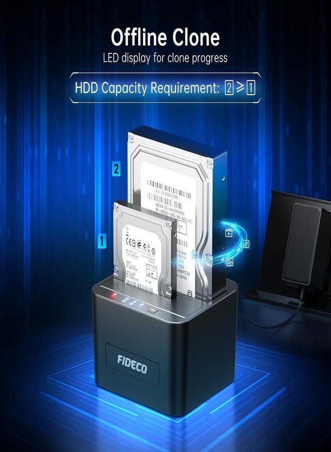 فيديكو محطة إرساء محركات الأقراص الصلبة FIDECO، محطة إرساء محركات الأقراص الصلبة USB 3.0 لمحركات الأقراص الصلبة SATA HDD/SSD مقاس 2.5 و3.5 بوصة، دعم النسخ الاحتياطي دون اتصال بالإنترنت في فتحتين - Image 3