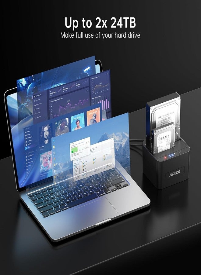 فيديكو محطة إرساء محركات الأقراص الصلبة FIDECO، محطة إرساء محركات الأقراص الصلبة USB 3.0 لمحركات الأقراص الصلبة SATA HDD/SSD مقاس 2.5 و3.5 بوصة، دعم النسخ الاحتياطي دون اتصال بالإنترنت في فتحتين - Image 5