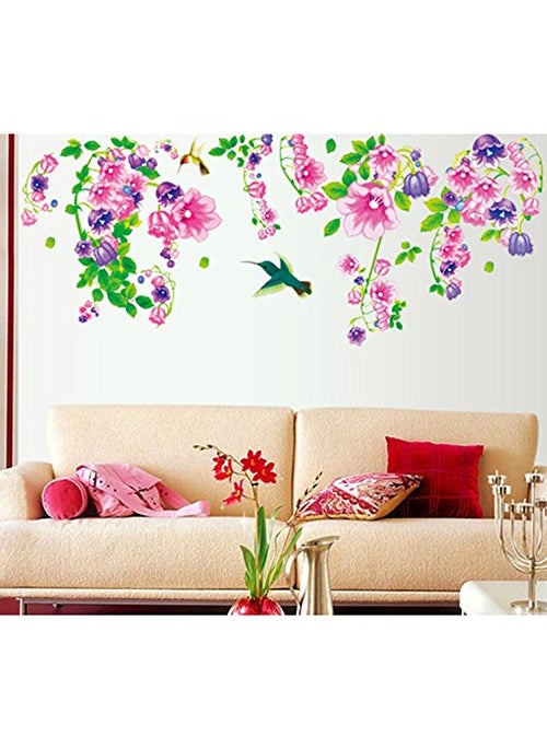 Decals Design Decals Design 'Beautiful Bell Flowers and Humming Birds' Wall Sticker (PVC Vinyl, 90 cm x 60 cm)  - Image 1