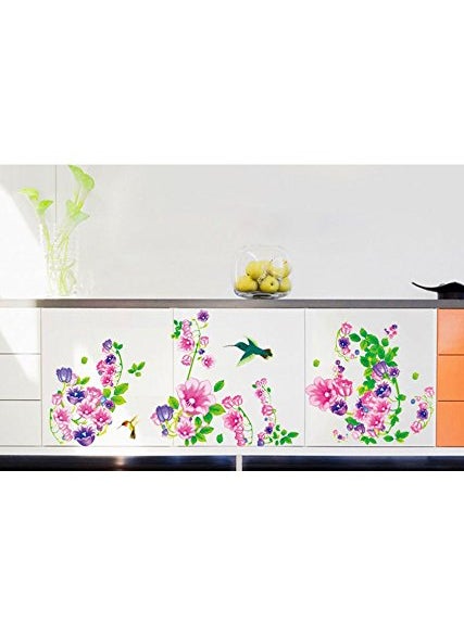 Decals Design Decals Design 'Beautiful Bell Flowers and Humming Birds' Wall Sticker (PVC Vinyl, 90 cm x 60 cm)  - Image 4