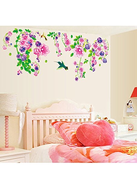 Decals Design Decals Design 'Beautiful Bell Flowers and Humming Birds' Wall Sticker (PVC Vinyl, 90 cm x 60 cm)  - Image 3
