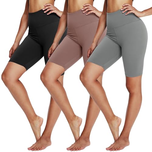 3 Pack Biker Shorts for Women 8 Black High Waisted Tummy Control for Gym Workout Athletic Cheerleading Yoga