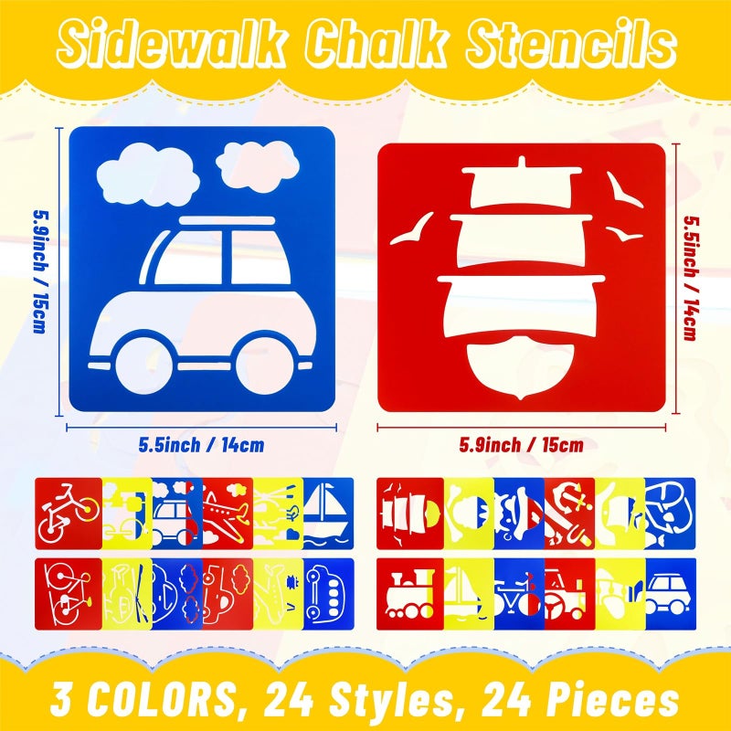 YETOOME 24 Pieces Stencils for Kids, 5.9 x 5.5 Inches Chalk Drawing Stencils, Large Washable Vehicles Themed Primary Shape Template for Kids Toddlers Preschooler - Image 2