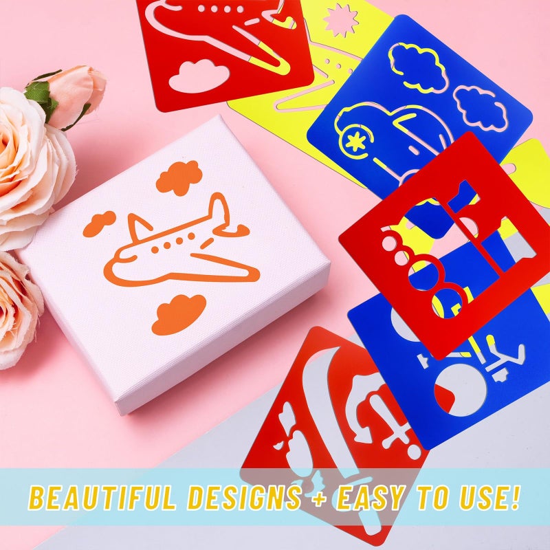 YETOOME 24 Pieces Stencils for Kids, 5.9 x 5.5 Inches Chalk Drawing Stencils, Large Washable Vehicles Themed Primary Shape Template for Kids Toddlers Preschooler - Image 4